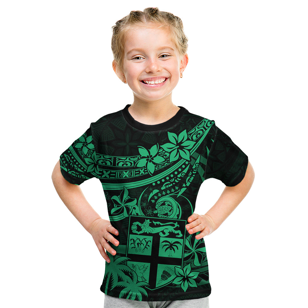 Fiji Islands Kid T Shirt Coat of Arms Fijian Flower Polynesian Pattern - Green LT9 Green - Polynesian Pride