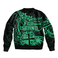 Fiji Islands Sleeve Zip Bomber Jacket Coat of Arms Fijian Flower Polynesian Pattern - Green LT9 - Polynesian Pride