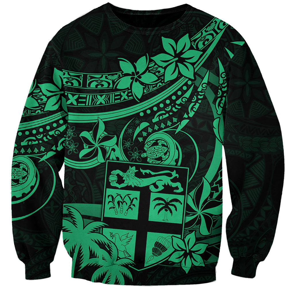 Fiji Islands Sweatshirt Coat of Arms Fijian Flower Polynesian Pattern - Green LT9 Unisex Green - Polynesian Pride
