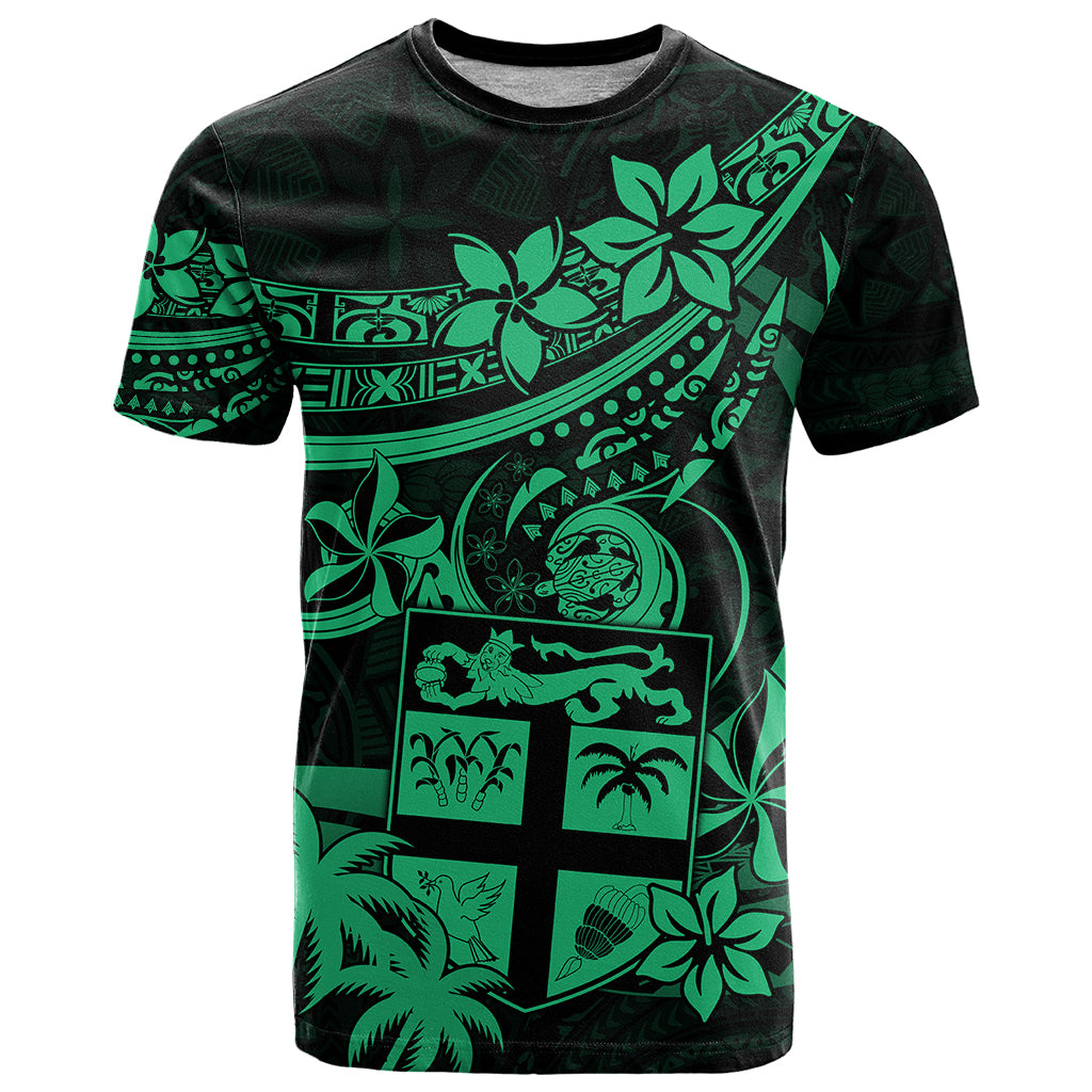 Fiji Islands T Shirt Coat of Arms Fijian Flower Polynesian Pattern Green LT9 Green - Polynesian Pride