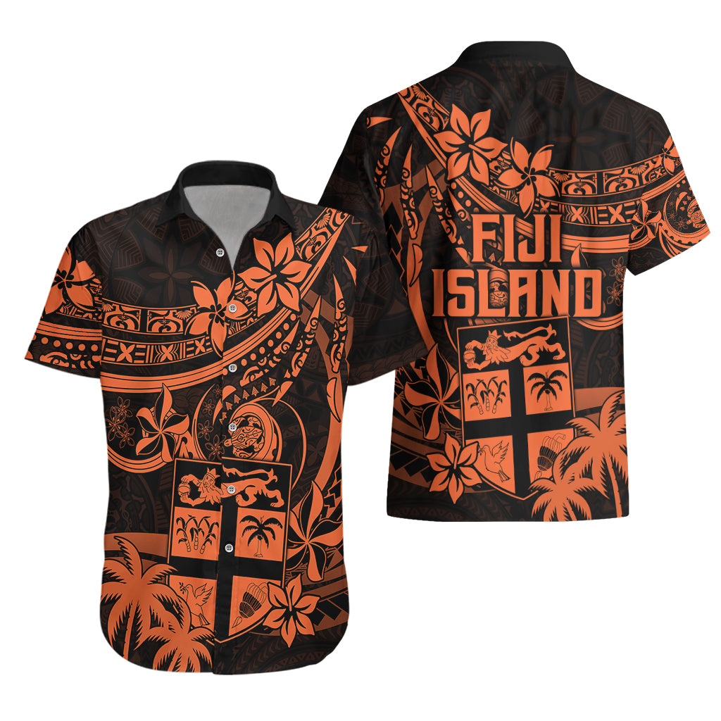 Fiji Islands Hawaiian Shirt Coat of Arms Fijian Flower Polynesian Pattern - Orange LT9 - Polynesian Pride