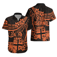 Fiji Islands Hawaiian Shirt Coat of Arms Fijian Flower Polynesian Pattern - Orange LT9 - Polynesian Pride