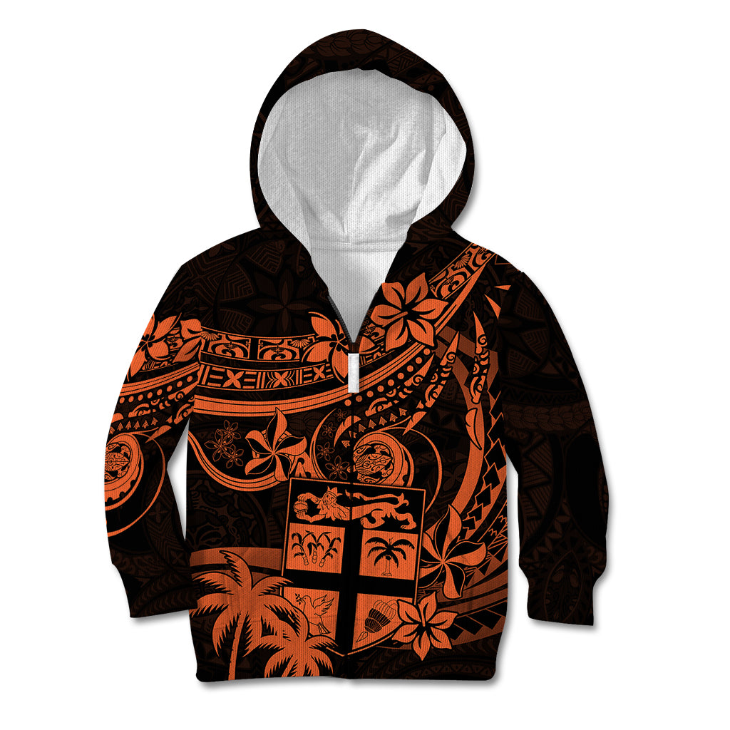Fiji Islands Kid Hoodie Coat of Arms Fijian Flower Polynesian Pattern - Orange LT9 - Polynesian Pride