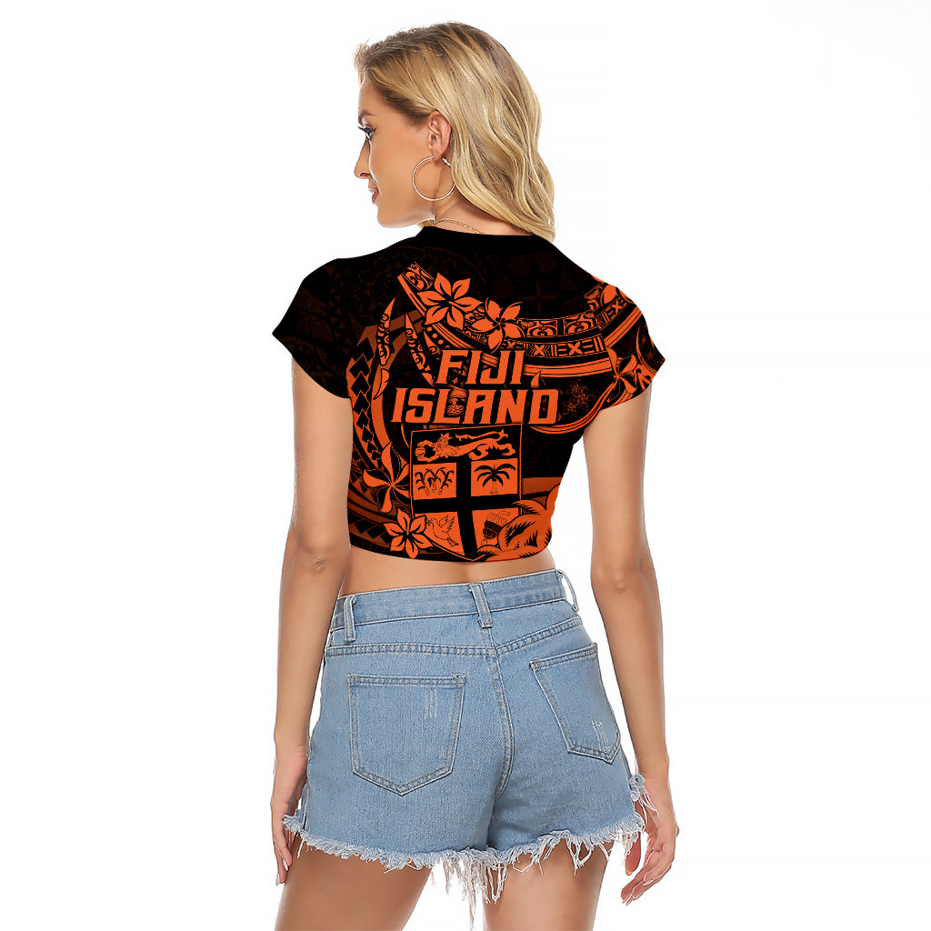 Fiji Islands Raglan Cropped T Shirt Coat of Arms Fijian Flower Polynesian Pattern - Orange LT9 - Polynesian Pride