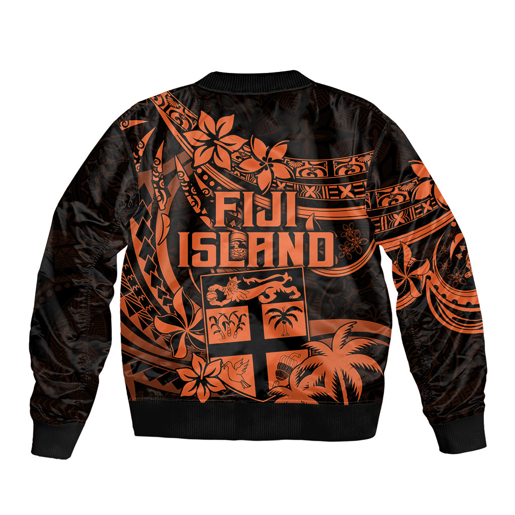 Fiji Islands Sleeve Zip Bomber Jacket Coat of Arms Fijian Flower Polynesian Pattern - Orange LT9 - Polynesian Pride