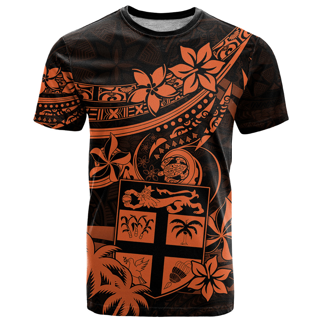Fiji Islands T Shirt Coat of Arms Fijian Flower Polynesian Pattern Orange LT9 Orange - Polynesian Pride