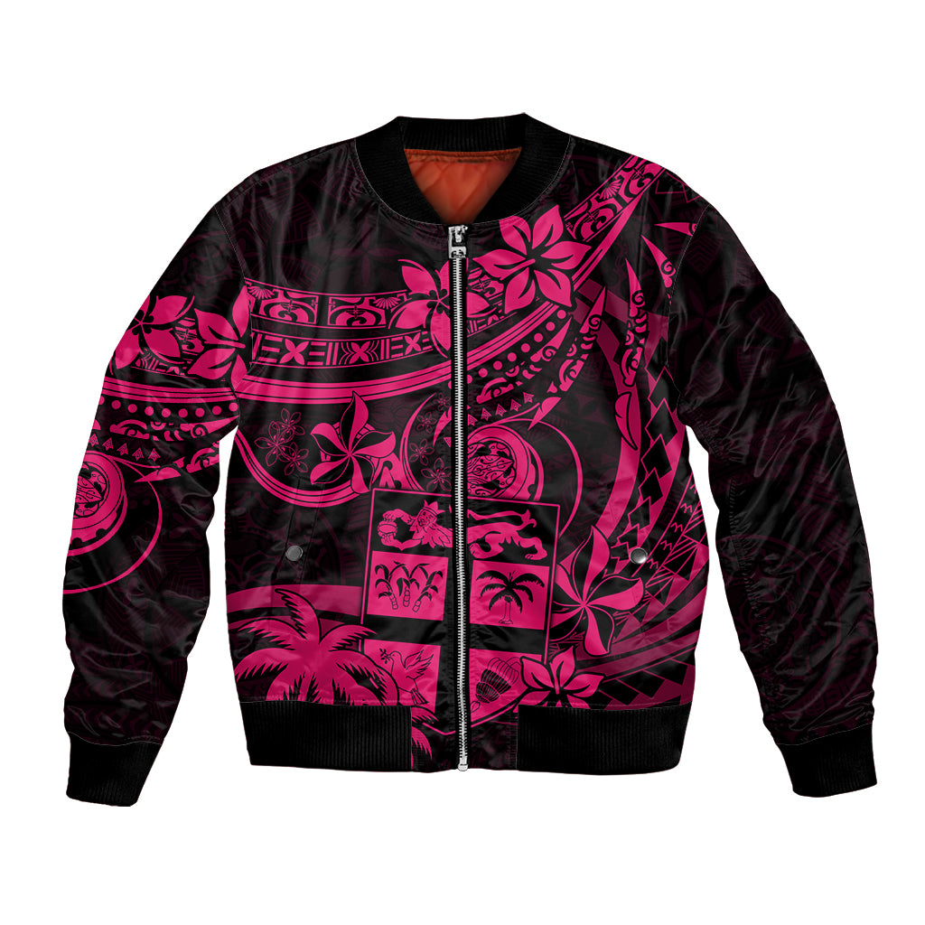 Fiji Islands Bomber Jacket Coat of Arms Fijian Flower Polynesian Pattern - Pink LT9 Unisex Pink - Polynesian Pride
