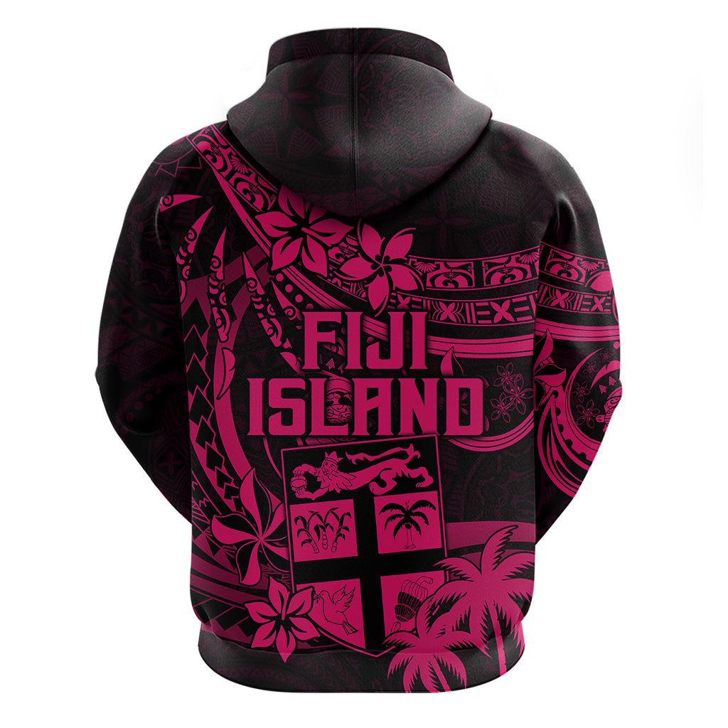 Fiji Islands Hoodie Coat of Arms Fijian Flower Polynesian Pattern Pink LT9 - Polynesian Pride