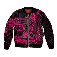 Fiji Islands Sleeve Zip Bomber Jacket Coat of Arms Fijian Flower Polynesian Pattern - Pink LT9 Unisex Pink - Polynesian Pride