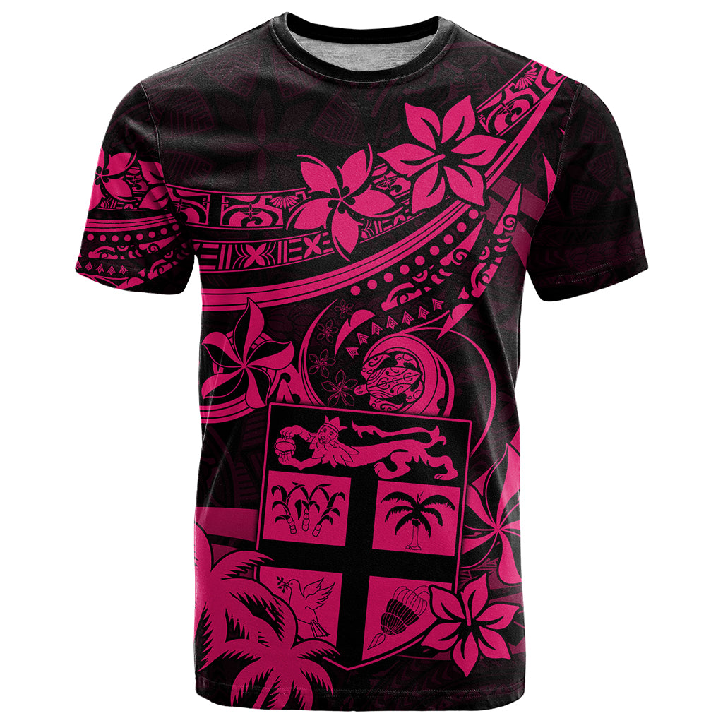 Fiji Islands T Shirt Coat of Arms Fijian Flower Polynesian Pattern Pink LT9 Pink - Polynesian Pride