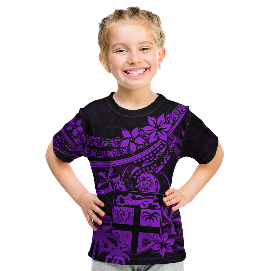 Fiji Islands Kid T Shirt Coat of Arms Fijian Flower Polynesian Pattern - Purple LT9 Purple - Polynesian Pride