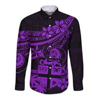 Fiji Islands Long Sleeve Button Shirt Coat of Arms Fijian Flower Polynesian Pattern - Purple LT9 Unisex Purple - Polynesian Pride
