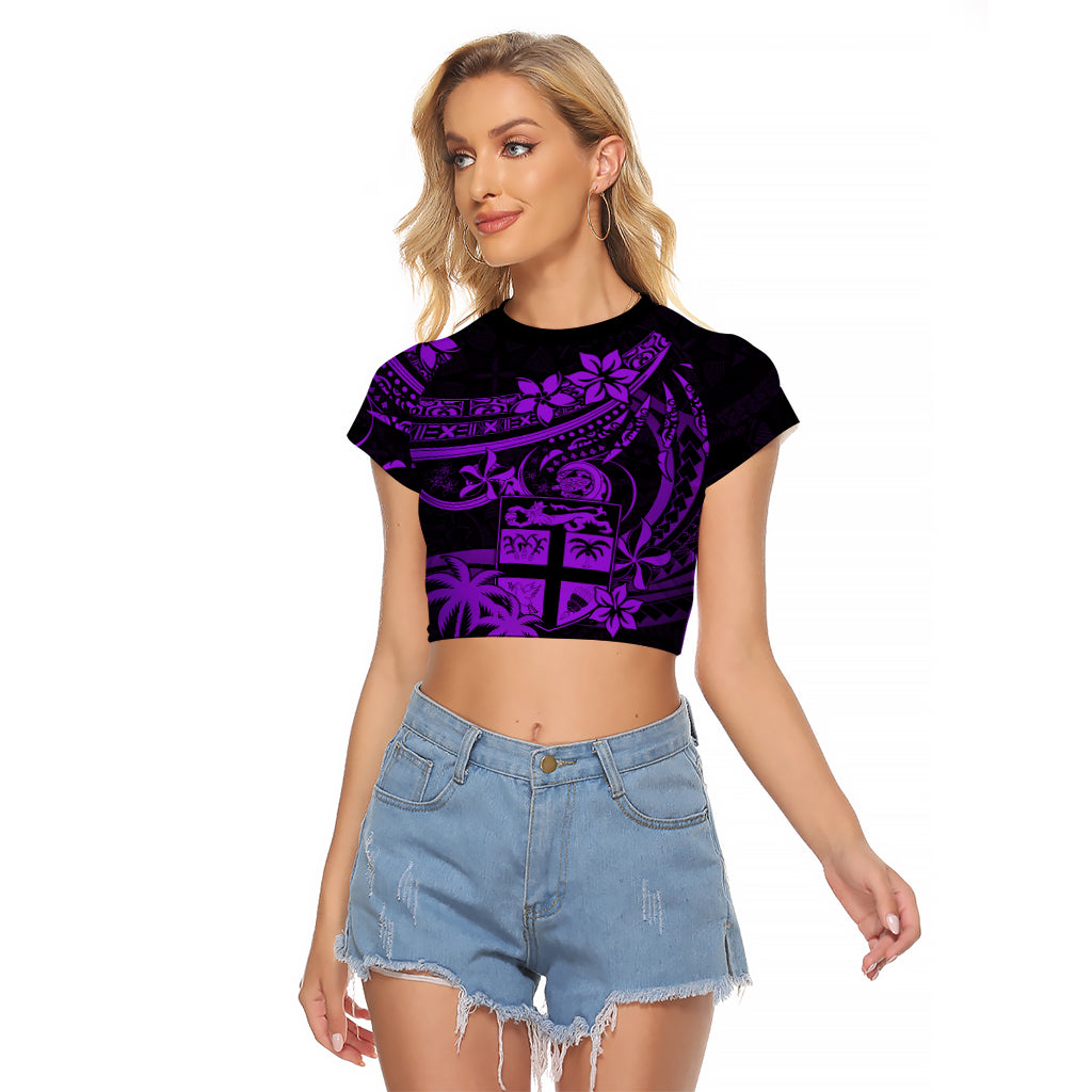 Fiji Islands Raglan Cropped T Shirt Coat of Arms Fijian Flower Polynesian Pattern - Purple LT9 Female Purple - Polynesian Pride