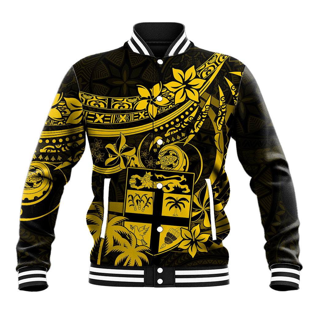 Fiji Islands Baseball Jacket Coat of Arms Fijian Flower Polynesian Pattern - Yellow LT9 Unisex Yellow - Polynesian Pride