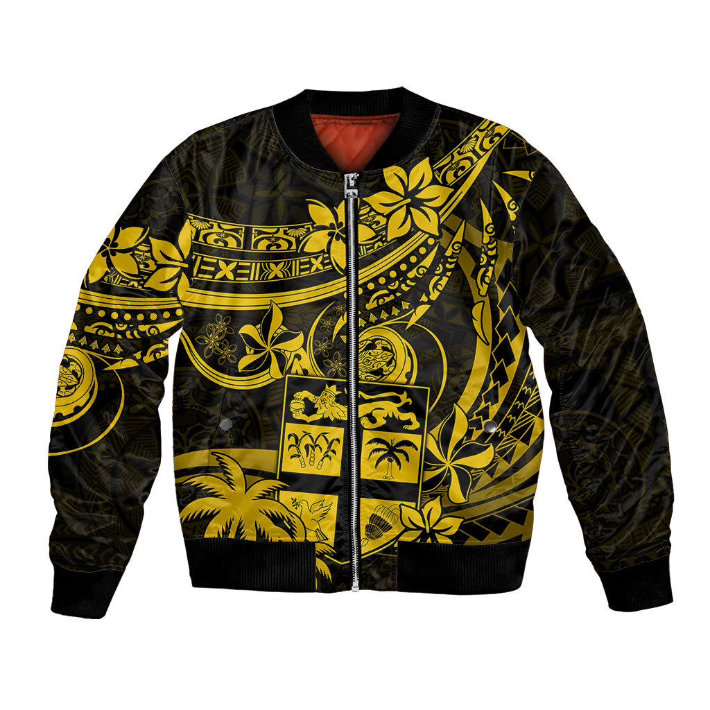 Fiji Islands Bomber Jacket Coat of Arms Fijian Flower Polynesian Pattern - Yellow LT9 Unisex Yellow - Polynesian Pride
