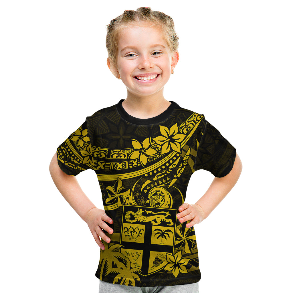 Fiji Islands Kid T Shirt Coat of Arms Fijian Flower Polynesian Pattern - Yellow LT9 Yellow - Polynesian Pride