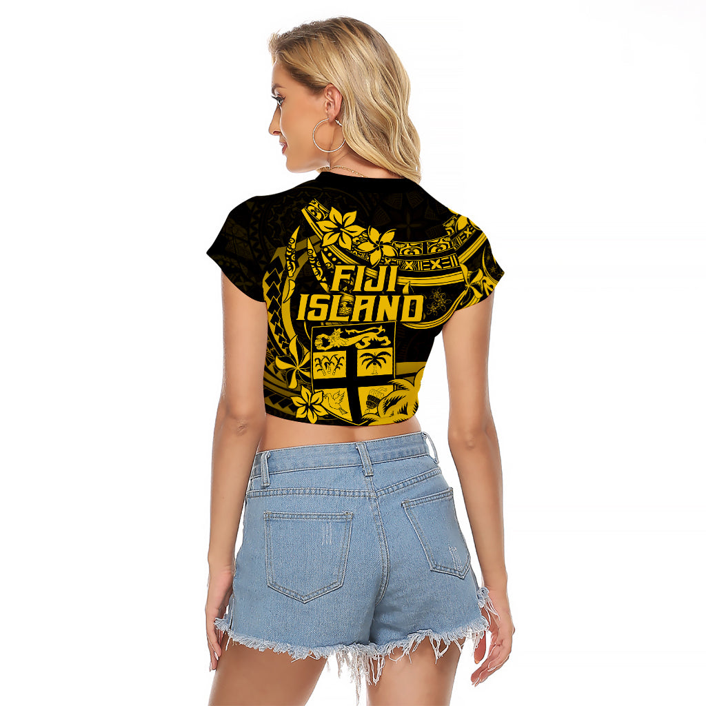 Fiji Islands Raglan Cropped T Shirt Coat of Arms Fijian Flower Polynesian Pattern - Yellow LT9 - Polynesian Pride