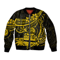 Fiji Islands Sleeve Zip Bomber Jacket Coat of Arms Fijian Flower Polynesian Pattern - Yellow LT9 Unisex Yellow - Polynesian Pride