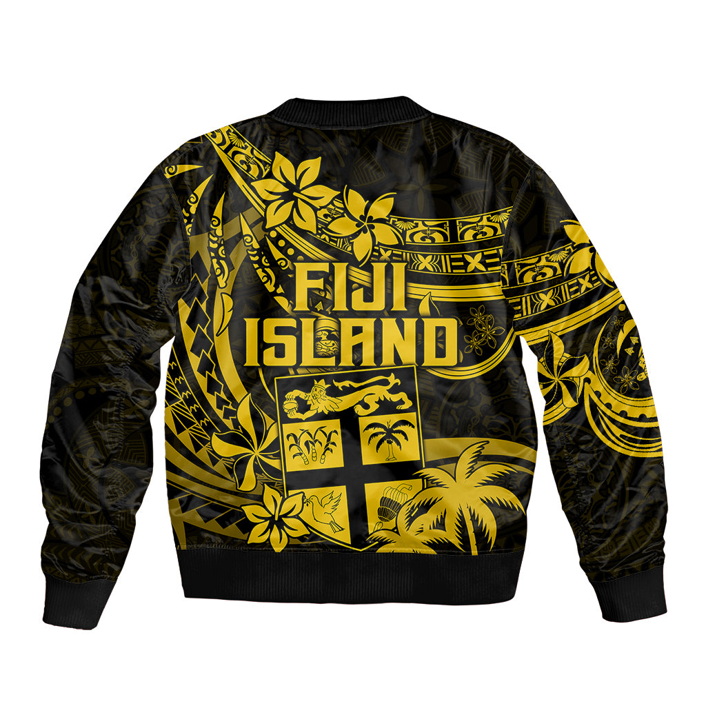 Fiji Islands Sleeve Zip Bomber Jacket Coat of Arms Fijian Flower Polynesian Pattern - Yellow LT9 - Polynesian Pride