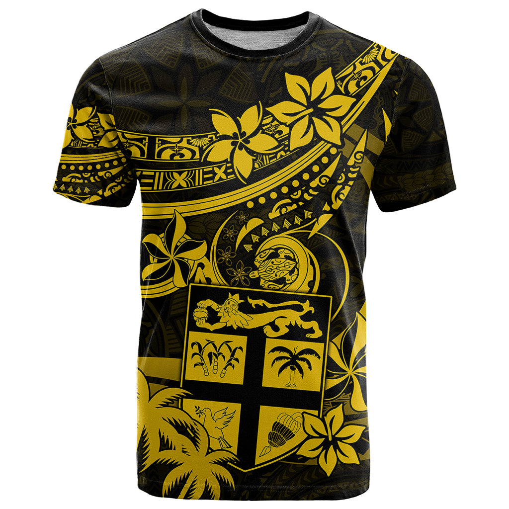 Fiji Islands T Shirt Coat of Arms Fijian Flower Polynesian Pattern Yellow LT9 Yellow - Polynesian Pride