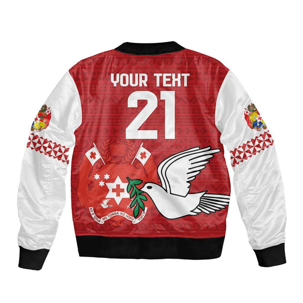 (Custom Personalised) Tonga Emancipation Day Sleeve Zip Bomber Jacket Independence Day - Kupesi Kahoa Heilala Flower - Red LT8 main image 1