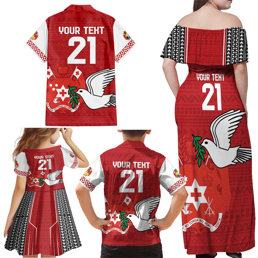 Custom Tonga Rugby Family Matching Off Shoulder Maxi Dress and Hawaiian Shirt Mate Maa Kupesi Style