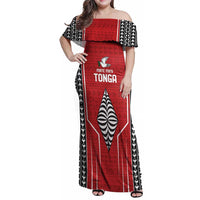 Custom Tonga Rugby Family Matching Off Shoulder Maxi Dress and Hawaiian Shirt Mate Maa Kupesi Style