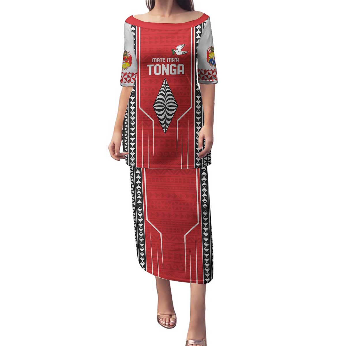 Custom Tonga Rugby Family Matching Puletasi and Hawaiian Shirt Mate Maa Kupesi Style