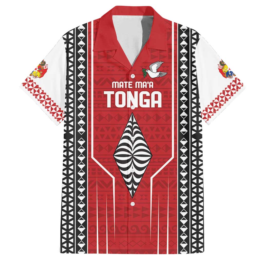 Custom Tonga Rugby Family Matching Tank Maxi Dress and Hawaiian Shirt Mate Maa Kupesi Style LT9 Dad's Shirt - Short Sleeve Red - Polynesian Pride