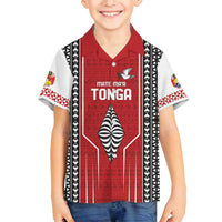 Custom Tonga Rugby Family Matching Tank Maxi Dress and Hawaiian Shirt Mate Maa Kupesi Style LT9 Son's Shirt Red - Polynesian Pride