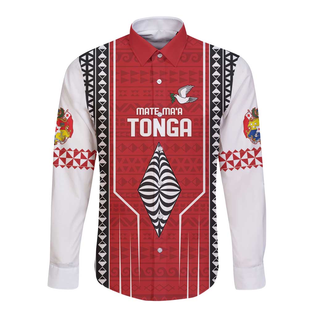 Custom Tonga Rugby Long Sleeve Button Shirt Mate Maa Kupesi Style LT9 Unisex Red - Polynesian Pride