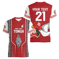 Custom Tonga Rugby Women V-Neck T-Shirt Mate Maa Kupesi Style