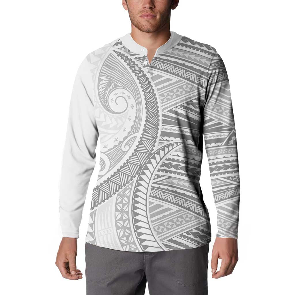 American Samoa White Sunday Button Sweatshirt Polynesian Lotu Tamaiti - Polynesian Pride