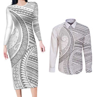 American Samoa White Sunday Couples Matching Long Sleeve Bodycon Dress and Long Sleeve Button Shirt Polynesian Lotu Tamaiti - Polynesian Pride