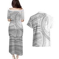 American Samoa White Sunday Couples Matching Puletasi and Hawaiian Shirt Polynesian Lotu Tamaiti - Polynesian Pride