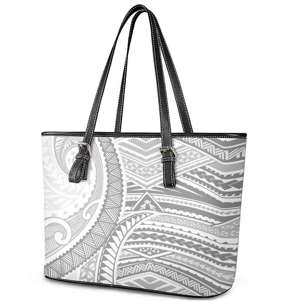 American Samoa White Sunday Leather Tote Bag Polynesian Lotu Tamaiti - Polynesian Pride