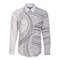American Samoa White Sunday Long Sleeve Button Shirt Polynesian Lotu Tamaiti - Polynesian Pride