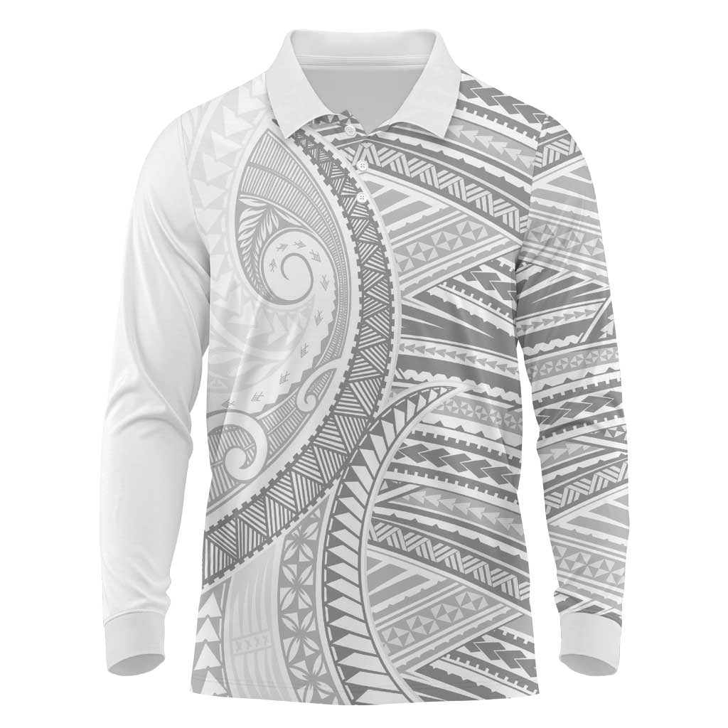American Samoa White Sunday Long Sleeve Polo Shirt Polynesian Lotu Tamaiti LT9 White - Polynesian Pride