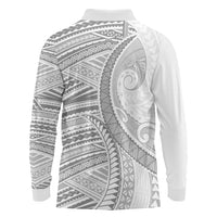 American Samoa White Sunday Long Sleeve Polo Shirt Polynesian Lotu Tamaiti LT9 - Polynesian Pride