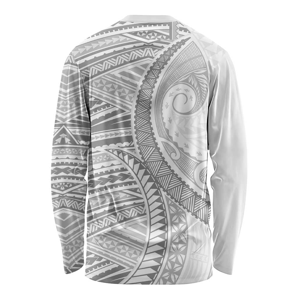American Samoa White Sunday Long Sleeve Shirt Polynesian Lotu Tamaiti - Polynesian Pride