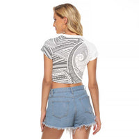 American Samoa White Sunday Raglan Cropped T Shirt Polynesian Lotu Tamaiti - Polynesian Pride