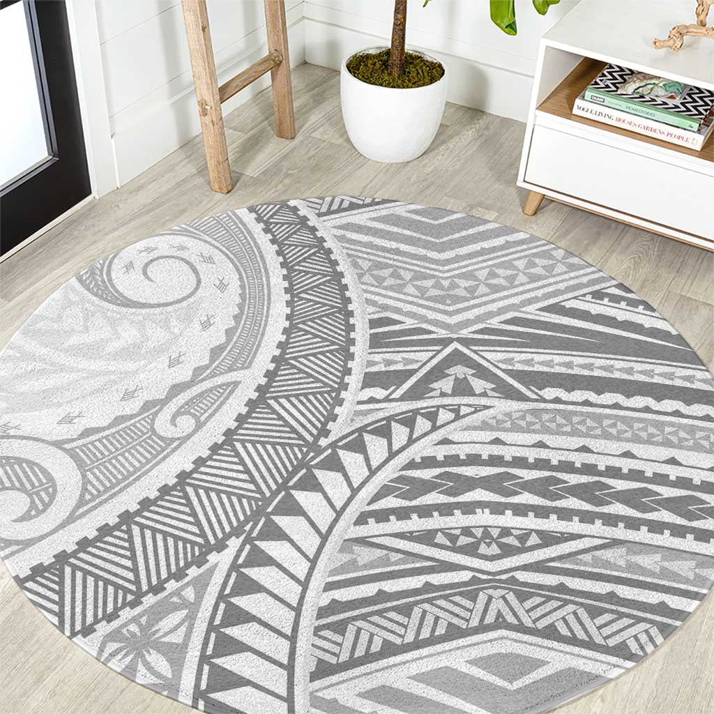 American Samoa White Sunday Round Carpet Polynesian Lotu Tamaiti - Polynesian Pride