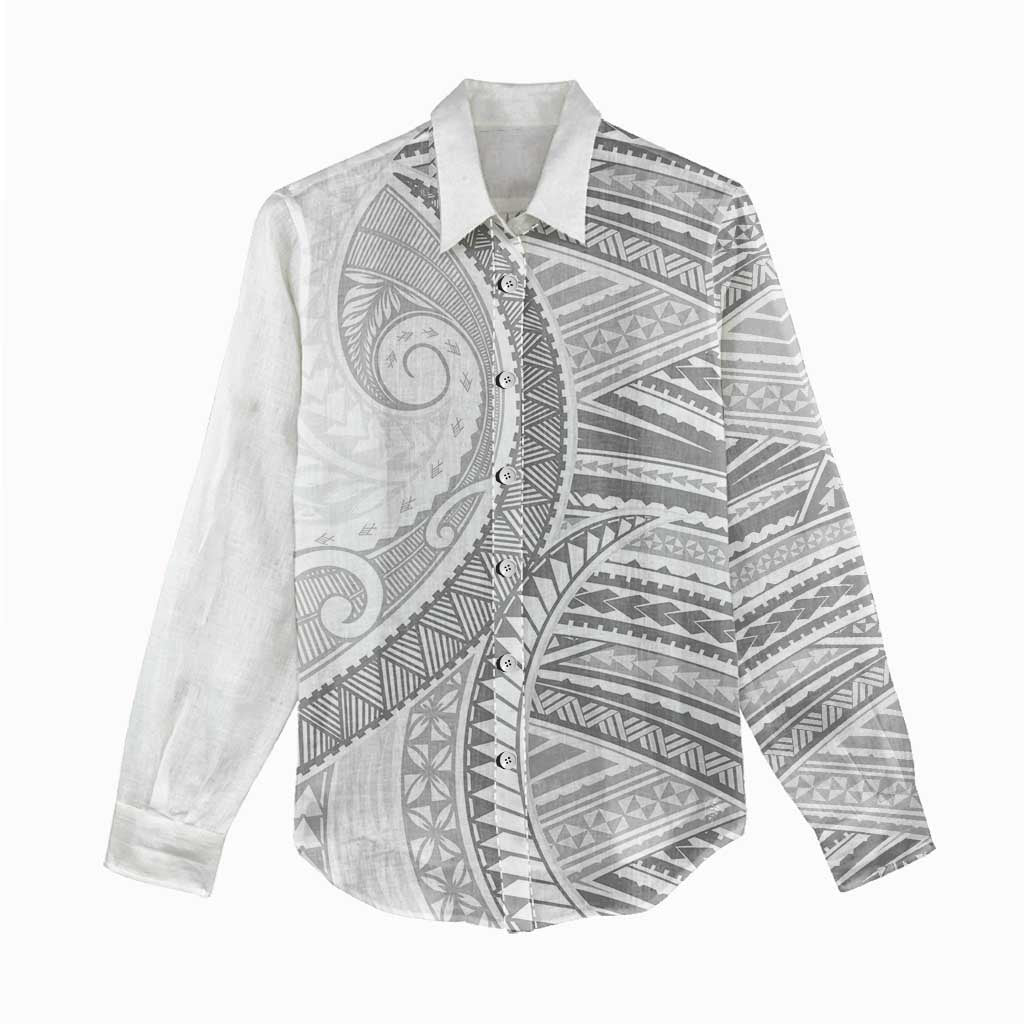 American Samoa White Sunday Women Casual Shirt Polynesian Lotu Tamaiti - Polynesian Pride