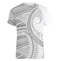 American Samoa White Sunday Women V-Neck T-Shirt Polynesian Lotu Tamaiti - Polynesian Pride