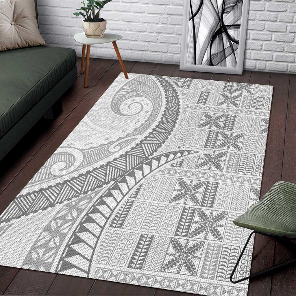 Niue White Sunday Area Rug Niuean Lotu Tamaiti Hiapo Pattern - Polynesian Pride