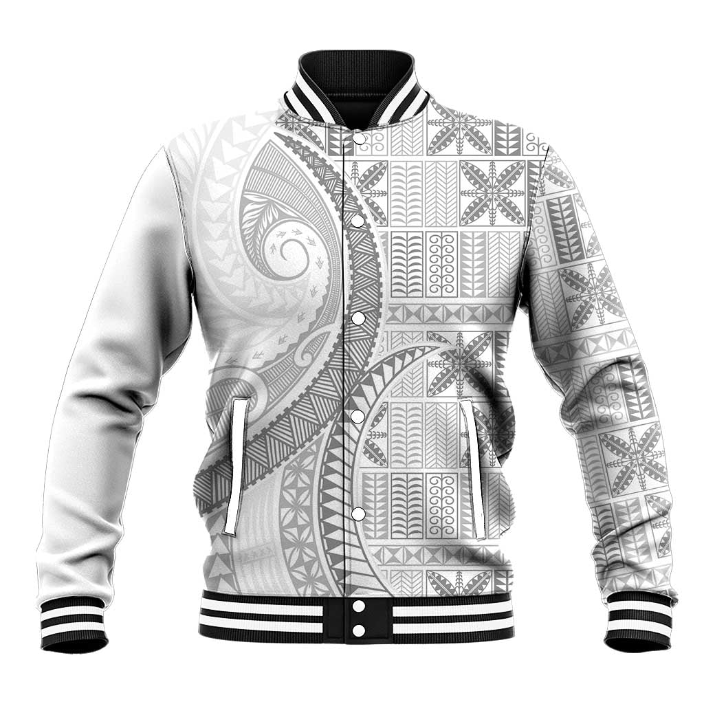 Niue White Sunday Baseball Jacket Niuean Lotu Tamaiti Hiapo Pattern - Polynesian Pride