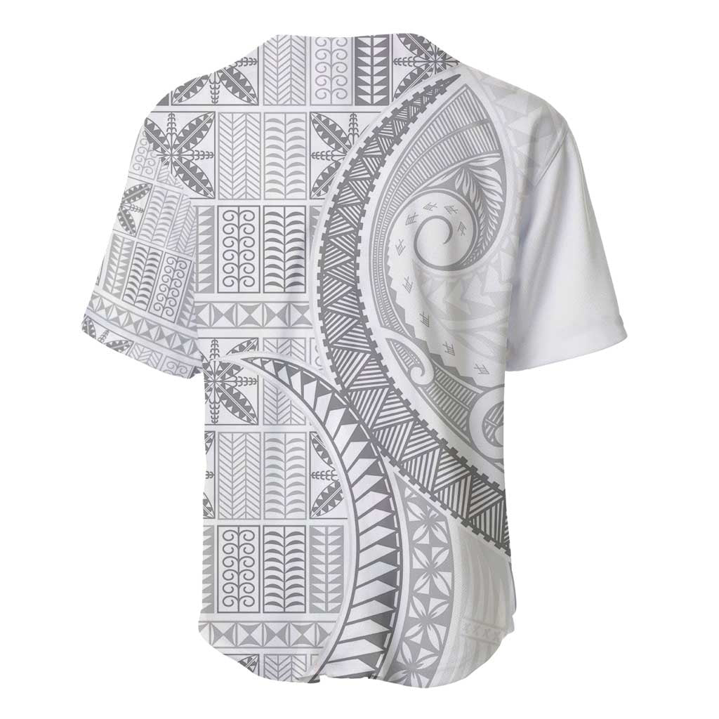 Niue White Sunday Baseball Jersey Niuean Lotu Tamaiti Hiapo Pattern - Polynesian Pride