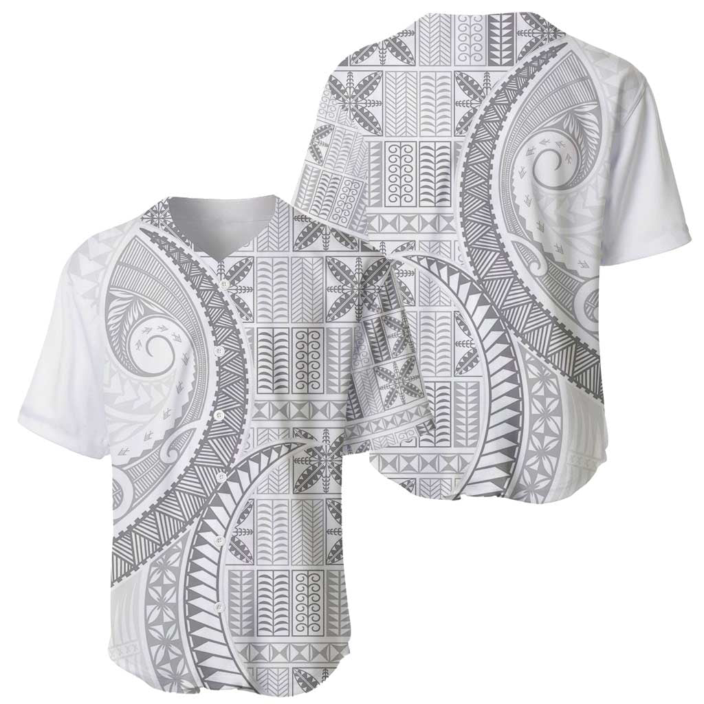 Niue White Sunday Baseball Jersey Niuean Lotu Tamaiti Hiapo Pattern - Polynesian Pride