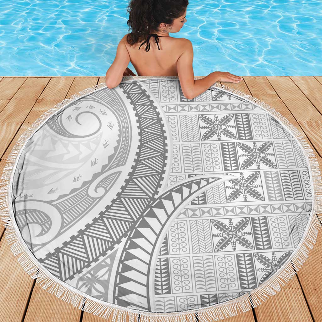 Niue White Sunday Beach Blanket Niuean Lotu Tamaiti Hiapo Pattern - Polynesian Pride