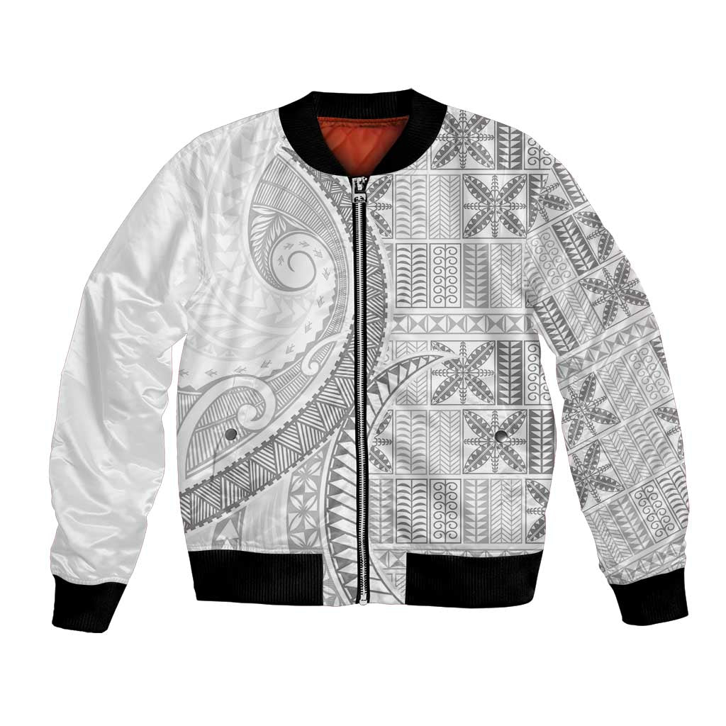 Niue White Sunday Bomber Jacket Niuean Lotu Tamaiti Hiapo Pattern LT9 Unisex White - Polynesian Pride
